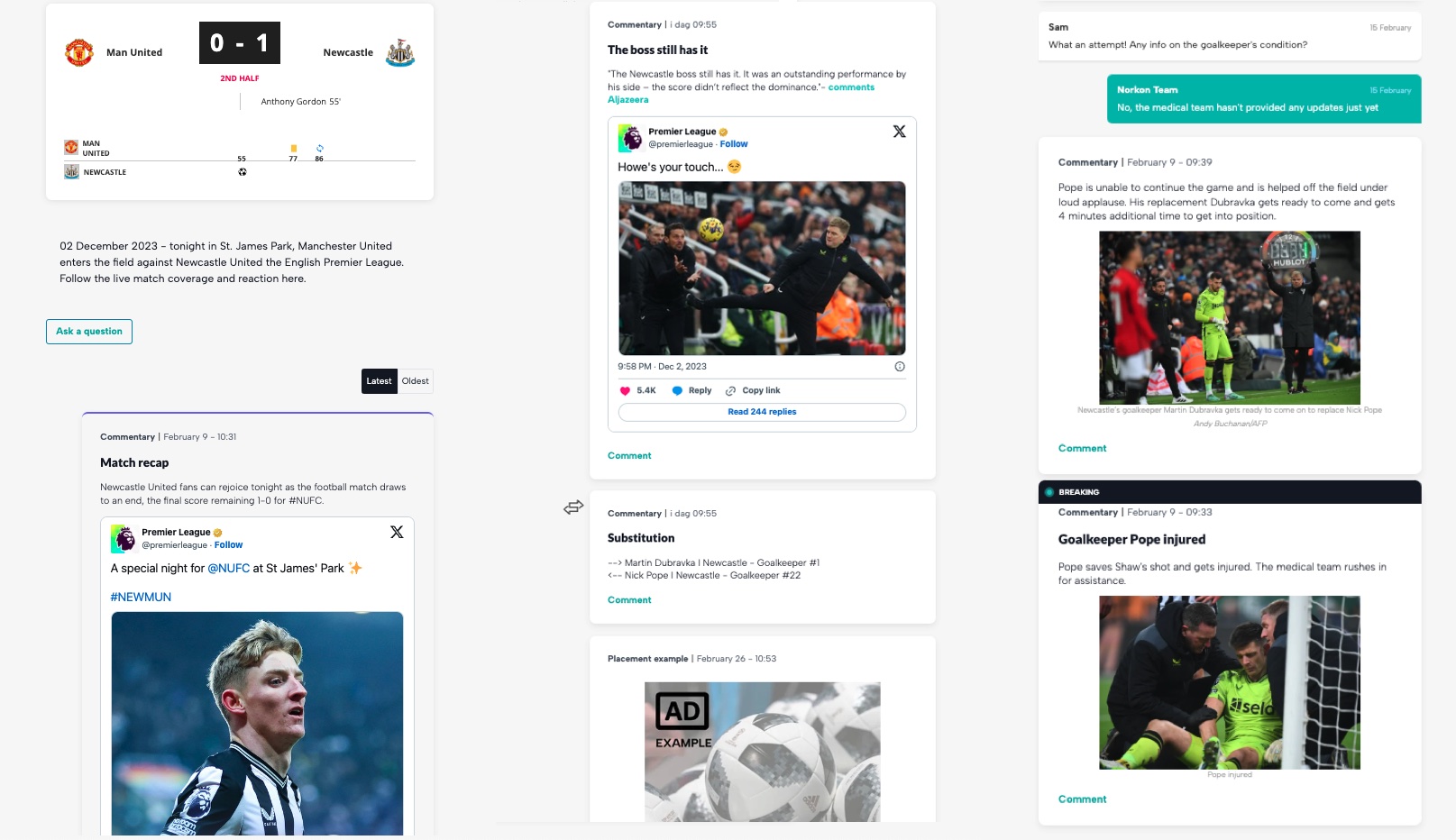 screenshot of Live Center